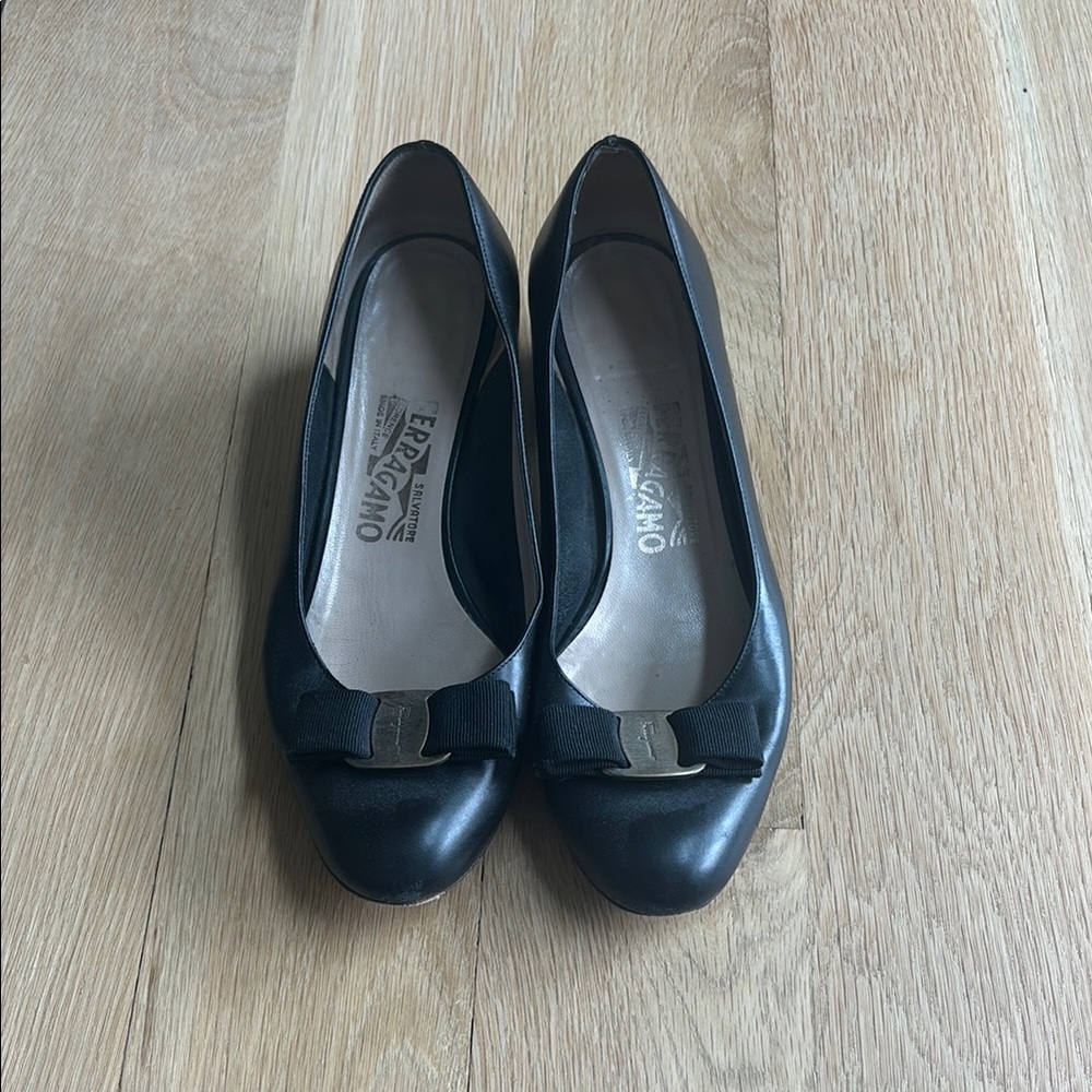 Salvatore Ferragamo Black Flats with Bow Detail